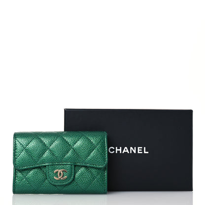 Chanel Metallic Caviar Quilted Flap Card Holder Wallet Green 13 of 13