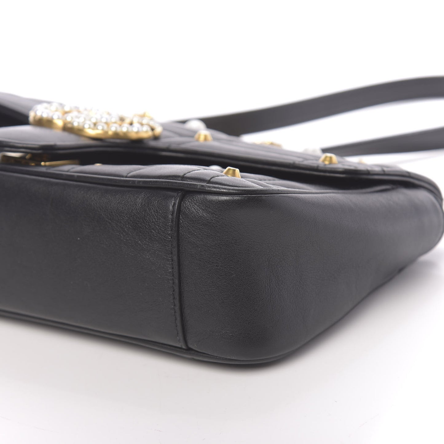Calfskin Matelasse Studded Small Pearly GG Marmont Shoulder Bag Black