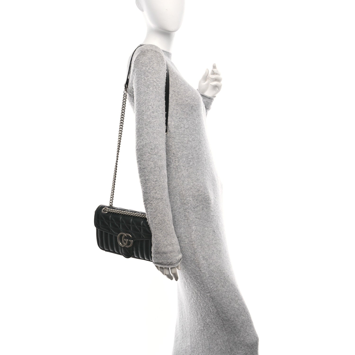 Gucci Calfskin Matelasse Aria Small GG Marmont Shoulder Bag Black 2 of 10