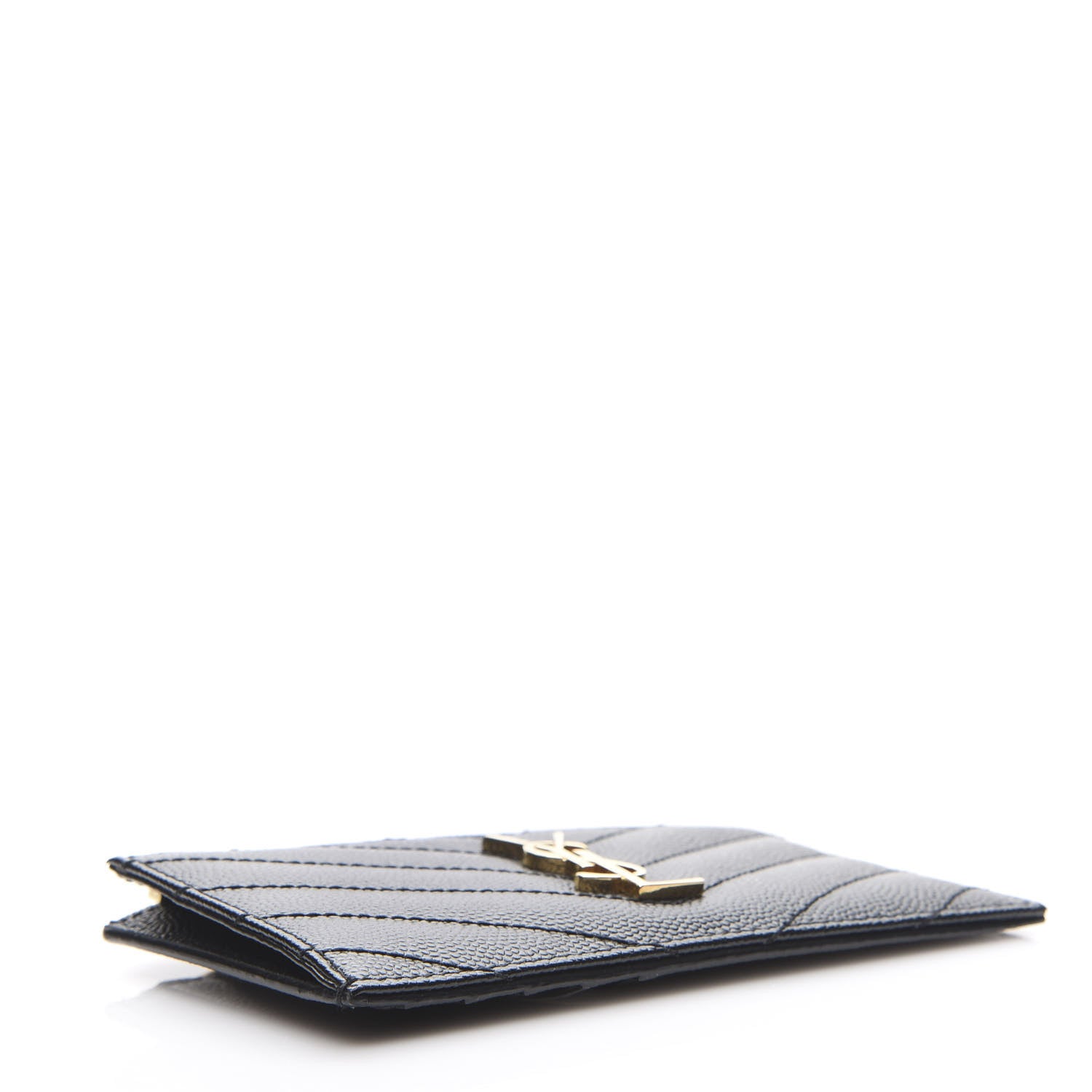 Saint Laurent Grain De Poudre Matelasse Chevron Monogram Fragments Zippered Card Case Black 3 of 7