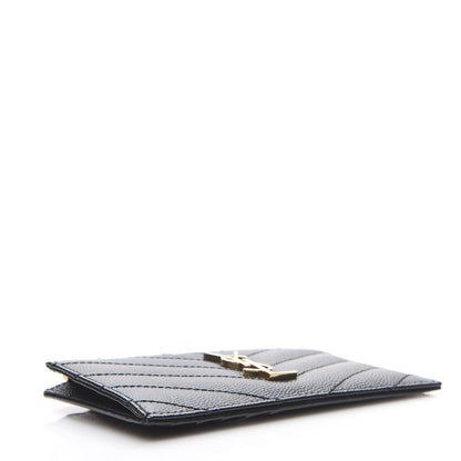 Saint Laurent Grain De Poudre Matelasse Chevron Monogram Fragments Zippered Card Case Black 3 of 7