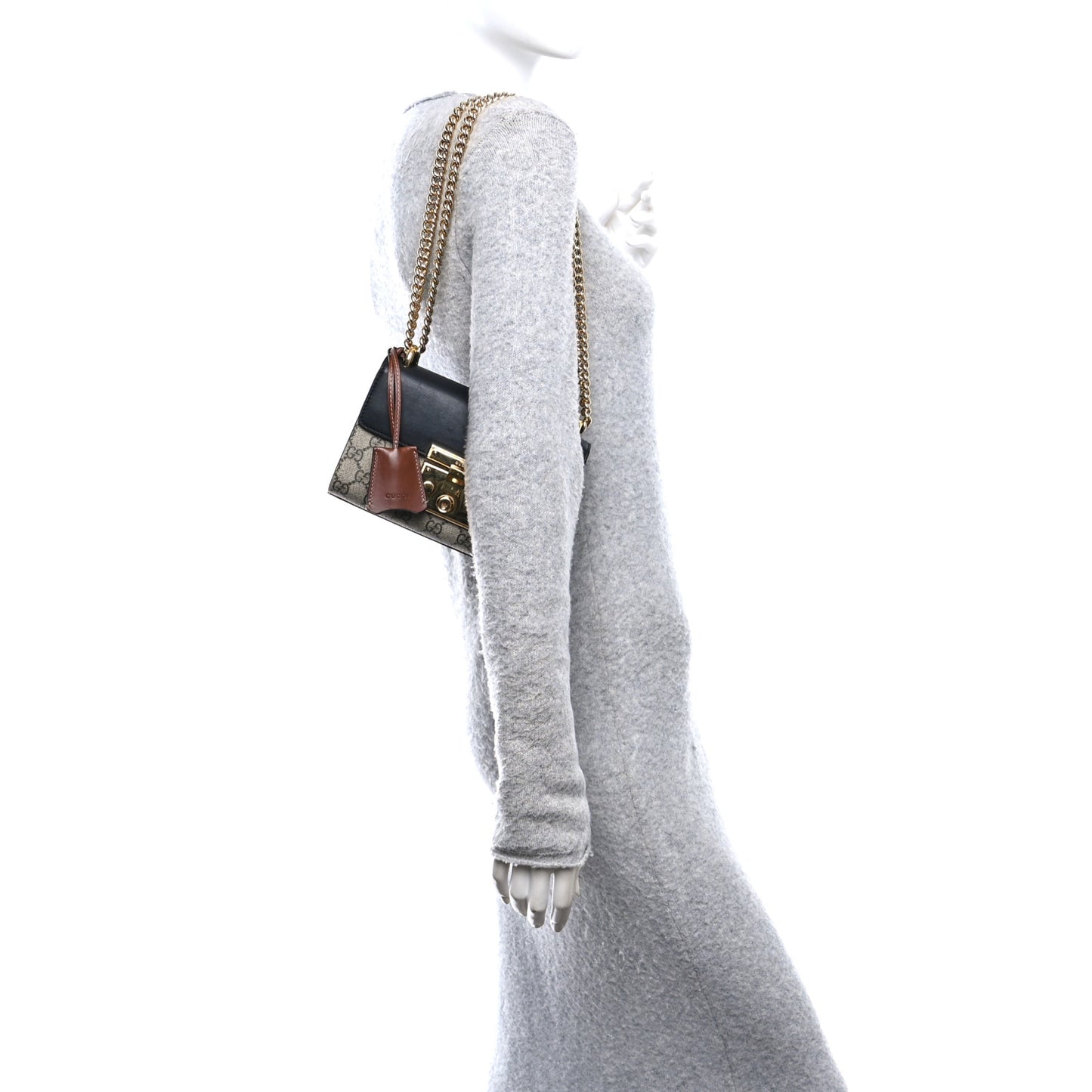 GG Supreme Monogram Calfskin Small Padlock Shoulder Bag Beige Black Cuir