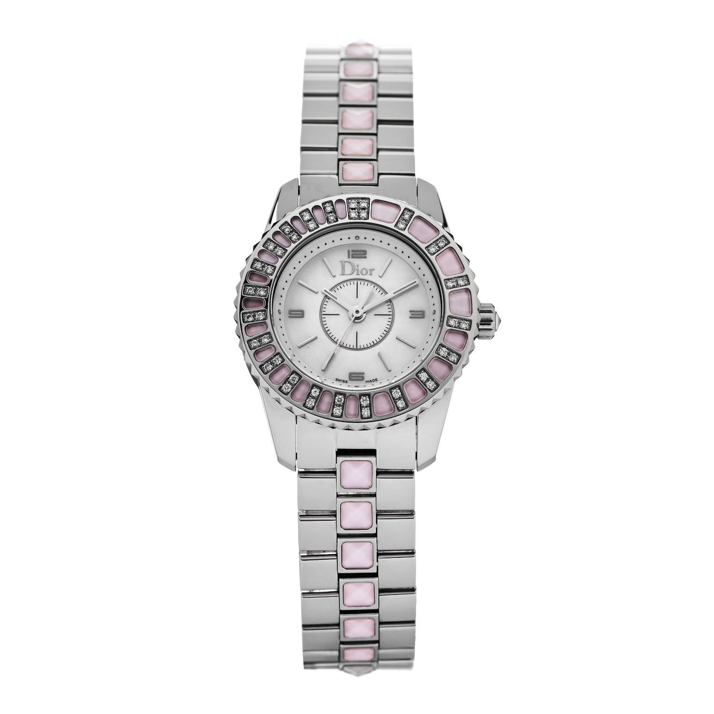 Stainless Steel Diamond Sapphire Pink Mother of Pearl 29mm Christal Quartz Watch