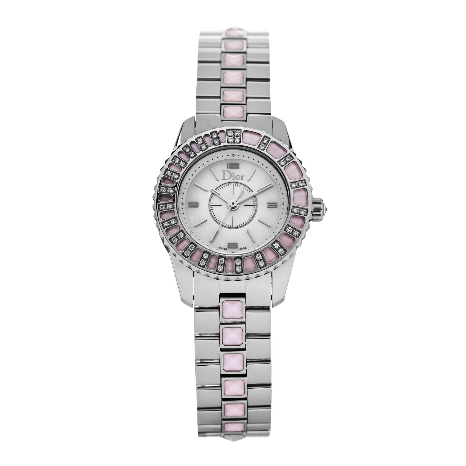 Christian Dior Stainless Steel Diamond Sapphire Pink Mother of Pearl 29mm Christal Quartz Watch 1 of 5