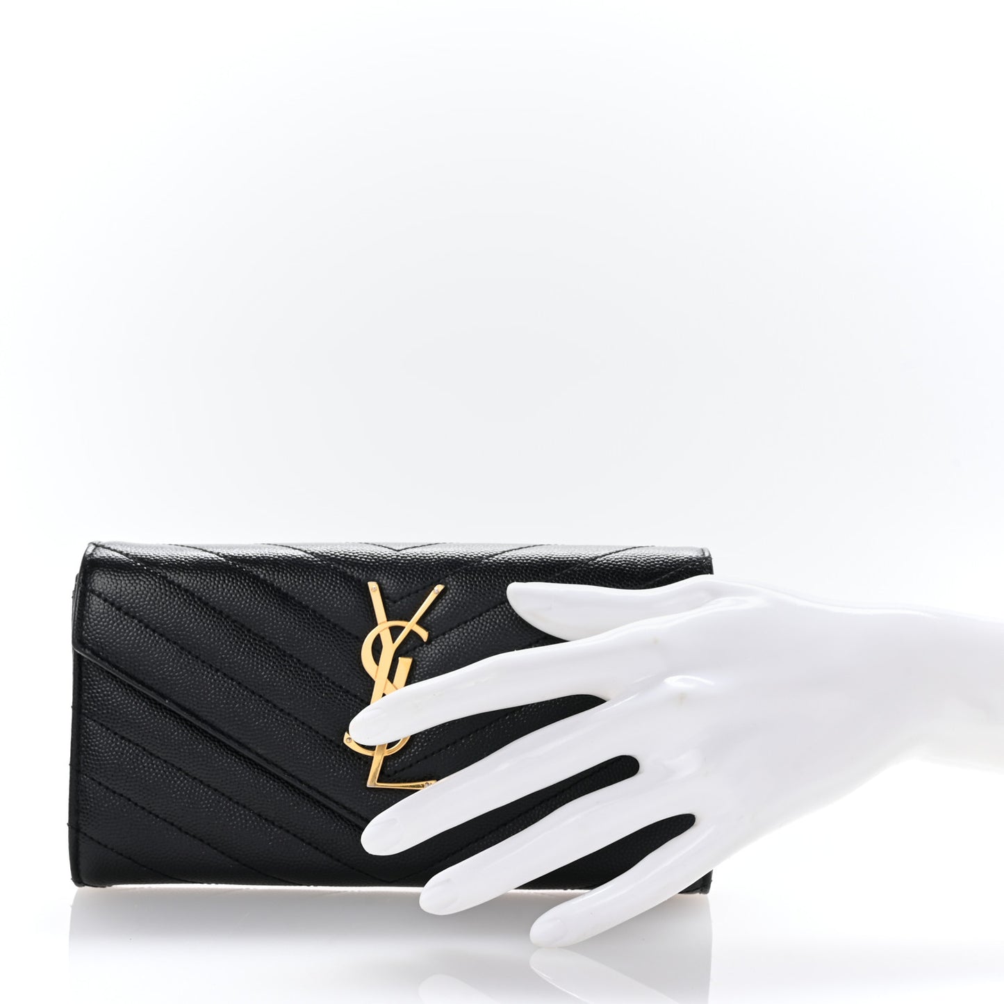 Grain De Poudre Matelasse Chevron Monogram Flap Wallet Black