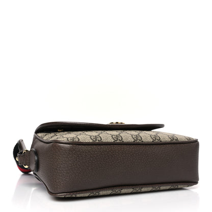 Gucci GG Supreme Monogram Textured Dollar Calfskin Web Studded Mini Ophidia Flap Shoulder Bag Beige Ebony New Acero 4 of 9