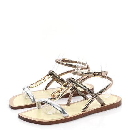 Fendi Metallic Nappa Fendi O'Lock Gladiator Flat Sandals 36 Argento Stagno Champagne 3 of 8