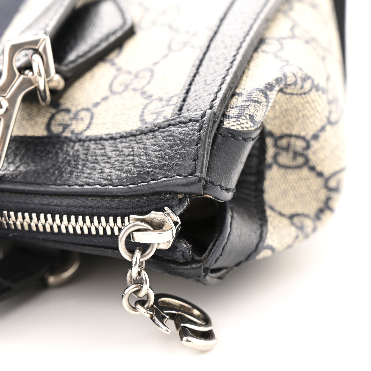 Gucci GG Supreme Monogram Textured Dollar Calfskin Web Small Ophidia Tote Bag Beige Blue 11 of 11