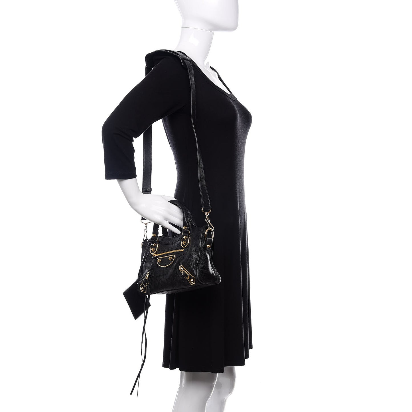 Chevre Gold Metallic Edge Hardware Mini City Black