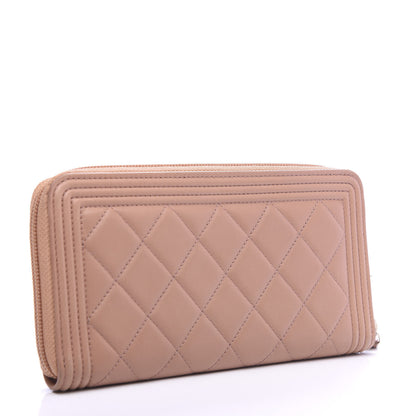 Chanel Lambskin Quilted Boy Zip Around Wallet Beige 3 of 8