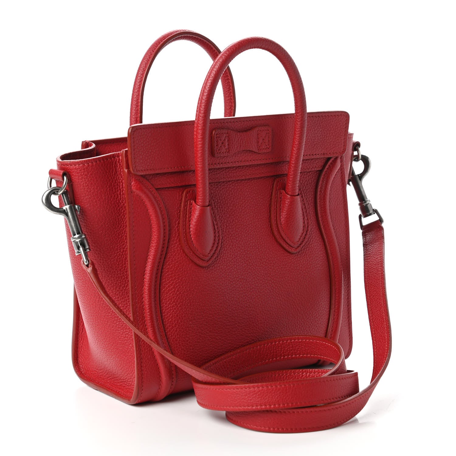 Celine Drummed Calfskin Nano Luggage Red 3 of 10