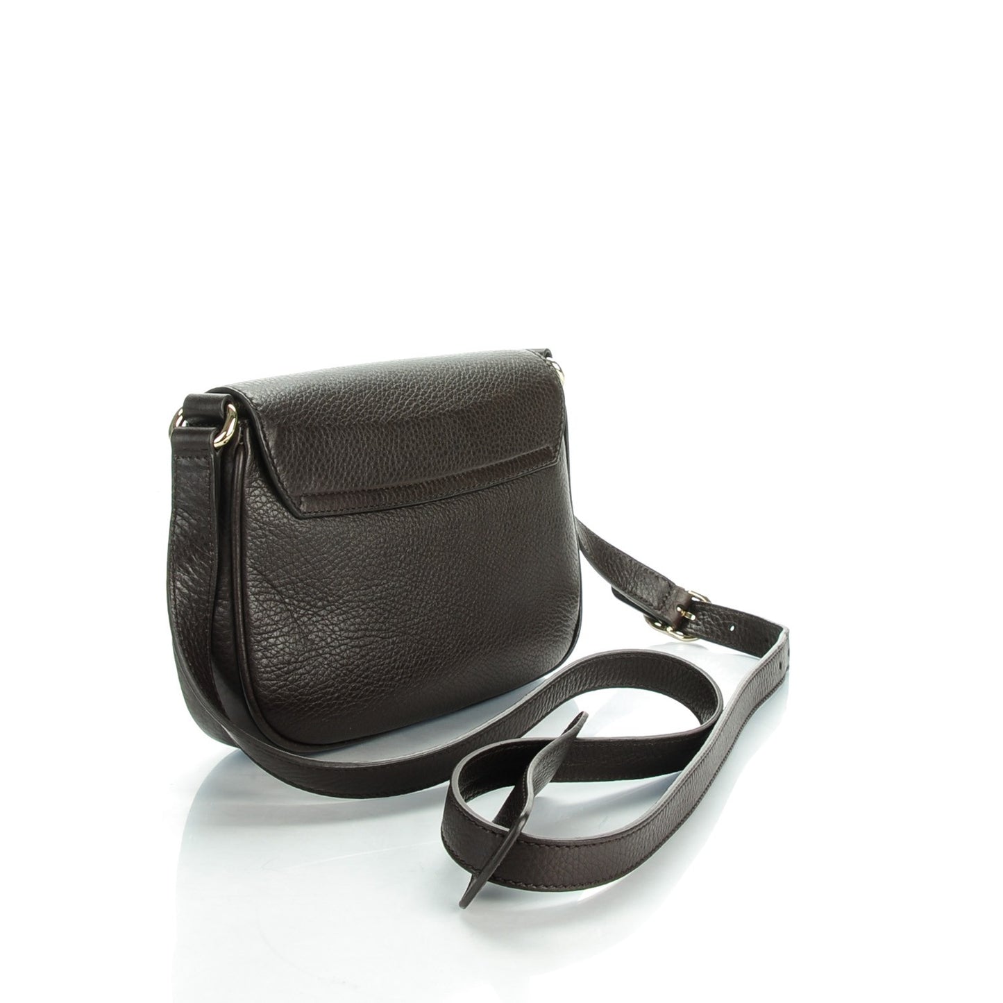 Pebbled Calfskin Web Small Dressage Shoulder Bag Dark Brown