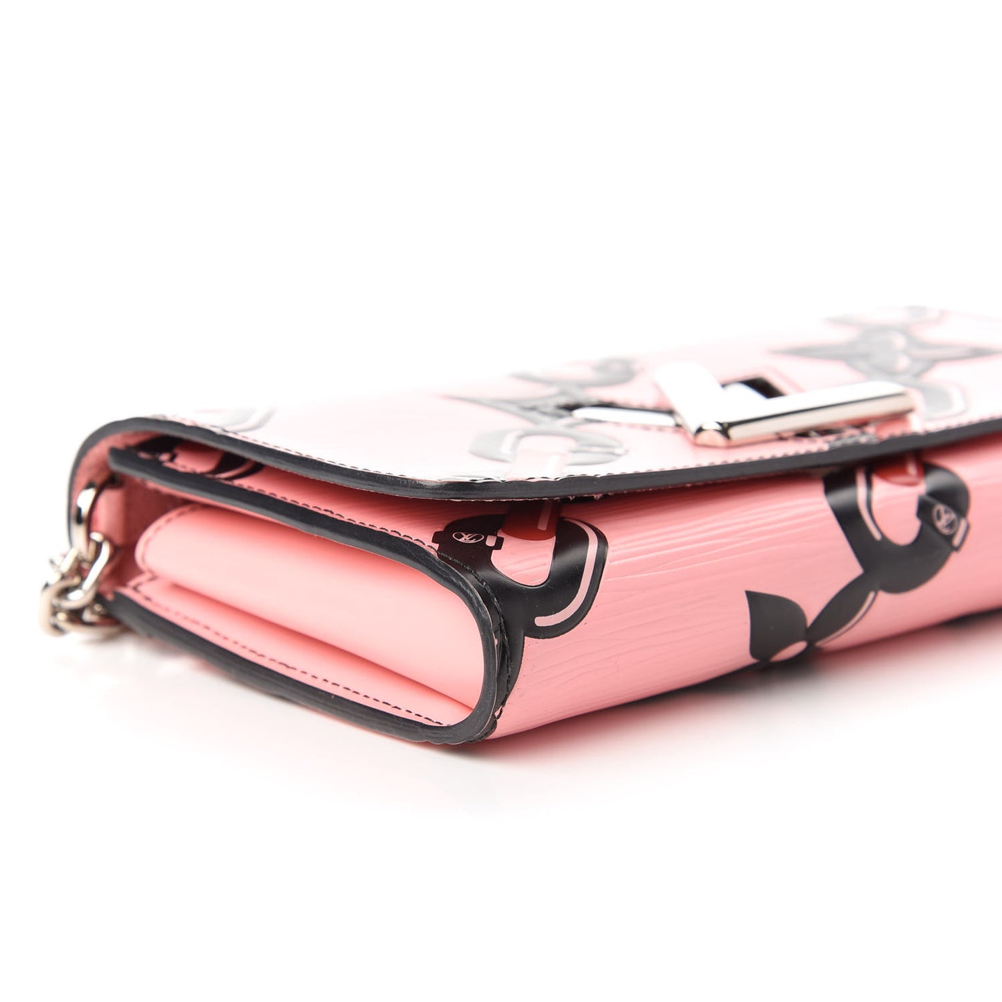 Epi Chain Flower Print Twist Chain Wallet Pink