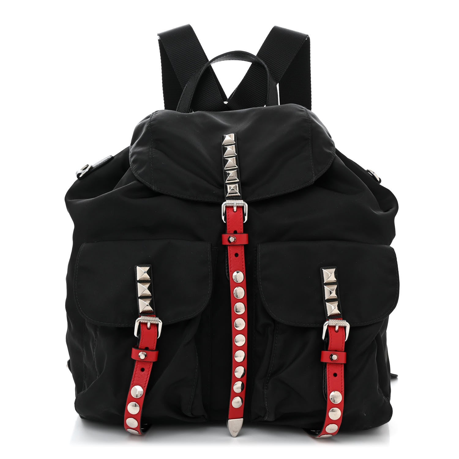 Prada Nylon New Vela Studded Backpack Black Fuoco 1 of 10