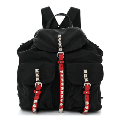 Prada Nylon New Vela Studded Backpack Black Fuoco 1 of 10