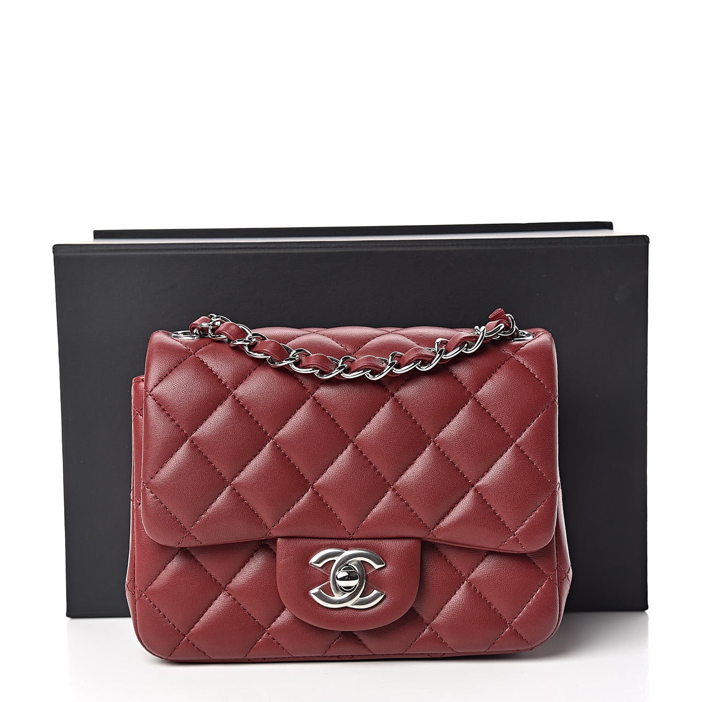Lambskin Quilted Mini Square Flap Burgundy