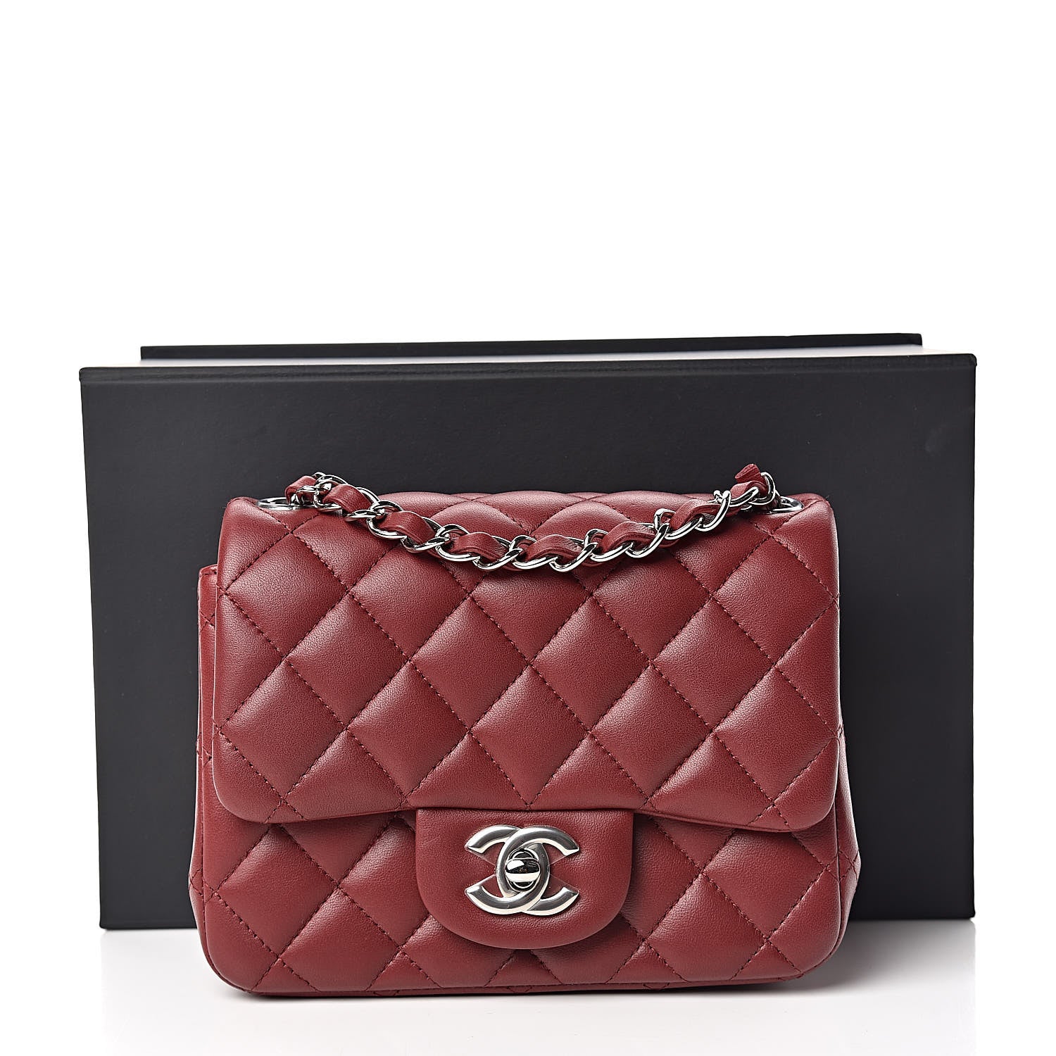 Chanel Lambskin Quilted Mini Square Flap Burgundy 11 of 11