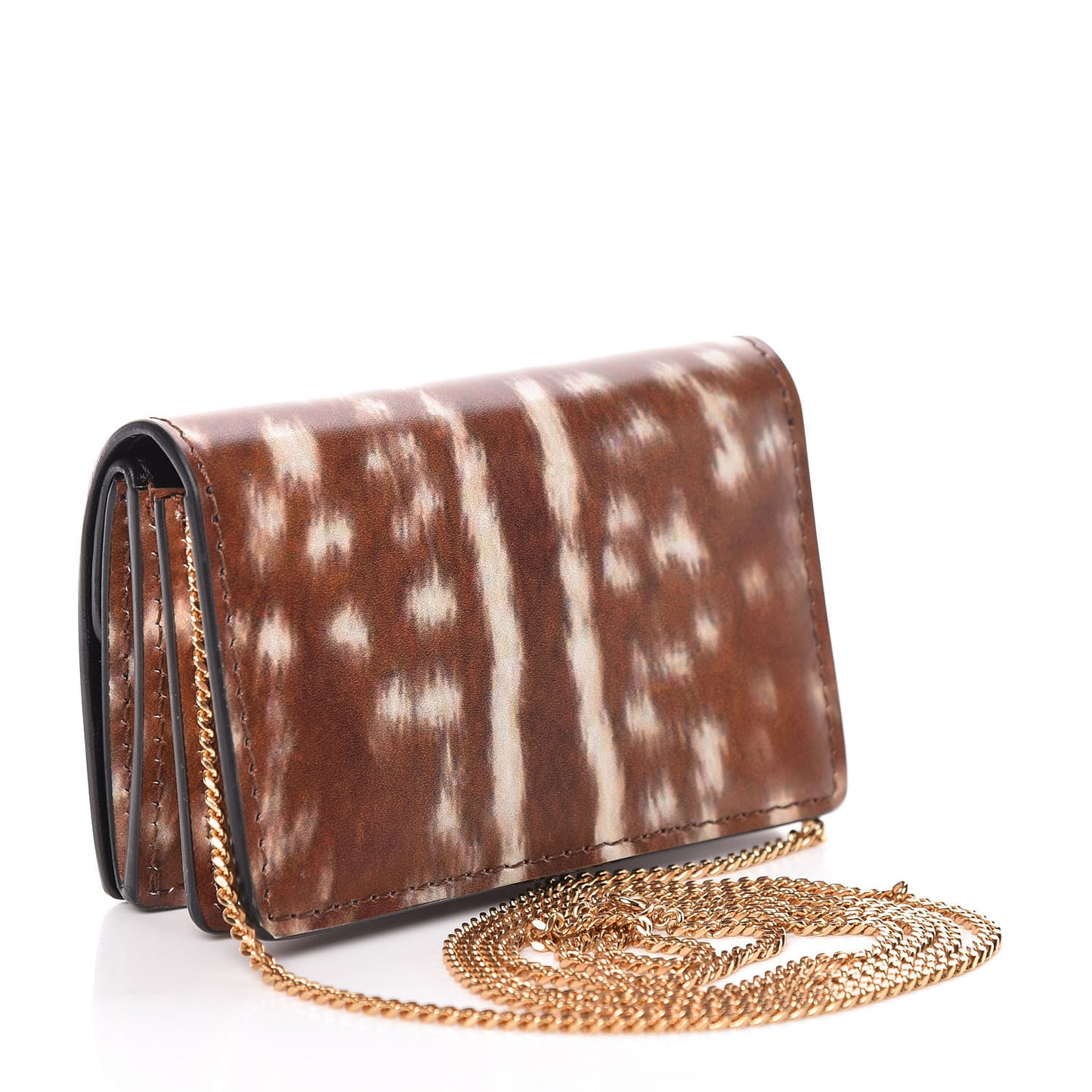 Calfskin Deer Printed Jessie Chain Card Case Malt Brown