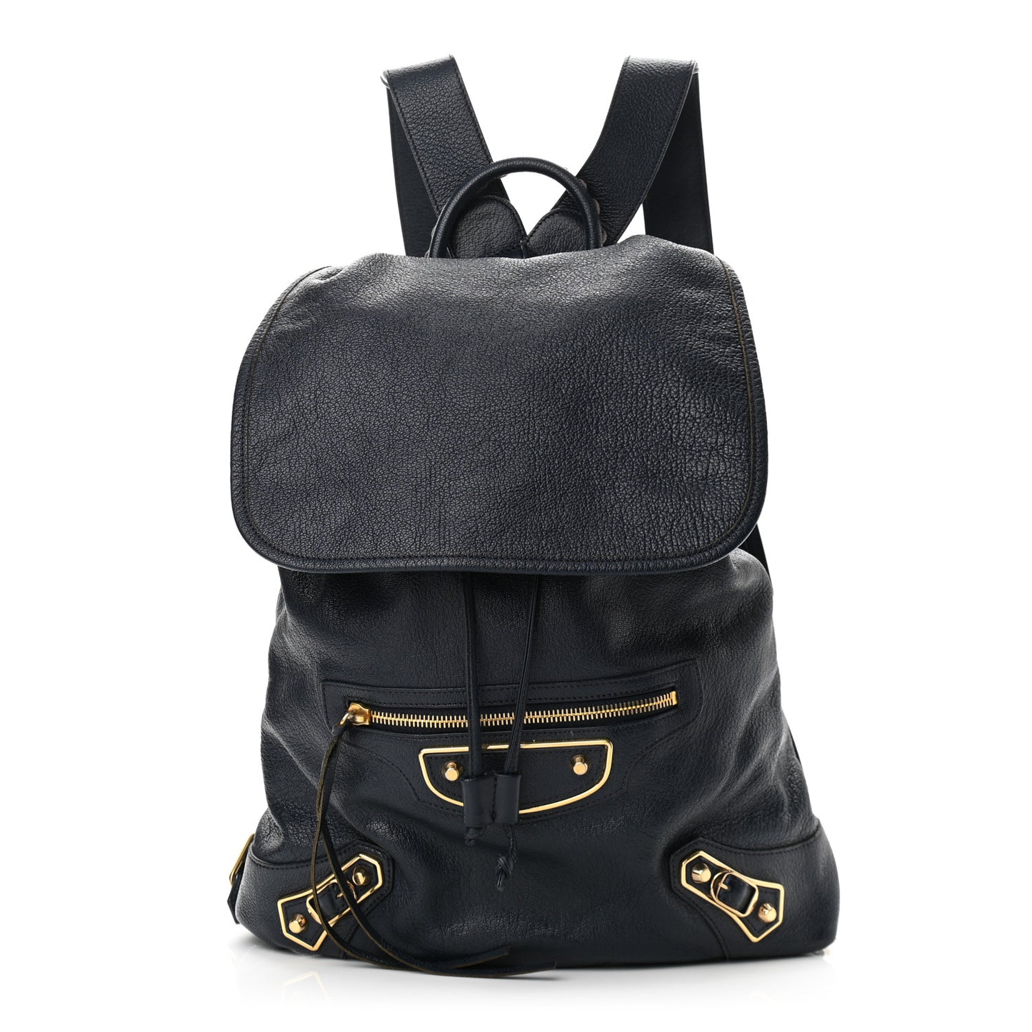 Chevre Gold Metallic Edge Hardware Backpack Bleu Nuit