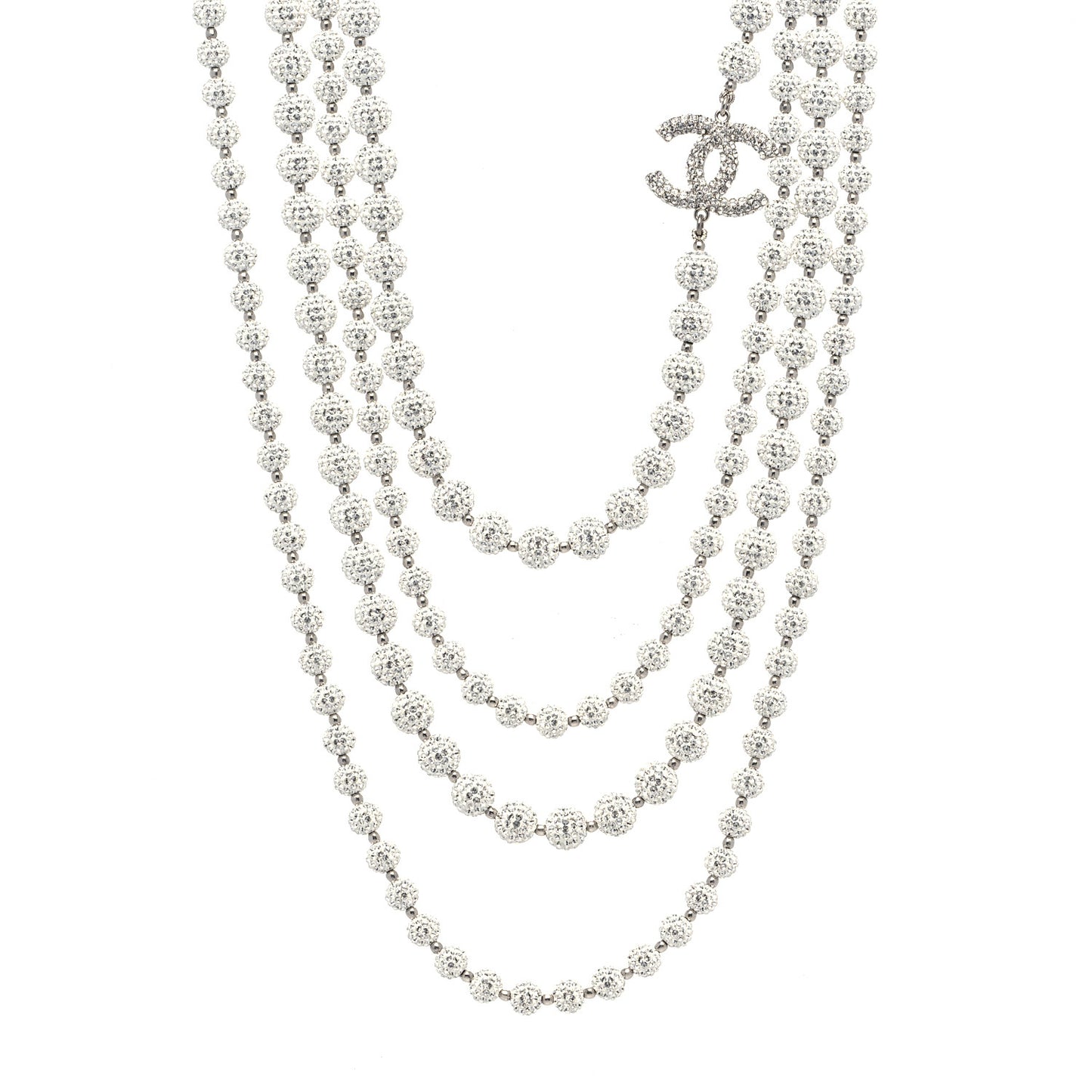 Strass Bubble CC Multi Strand Necklace Silver