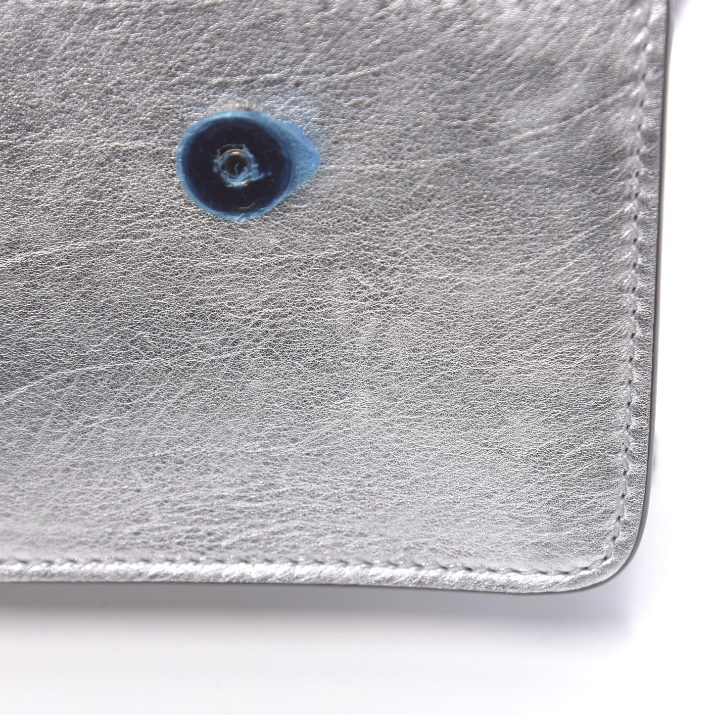 Metallic Calfskin Vlogo Compact Wallet with Chain Silver