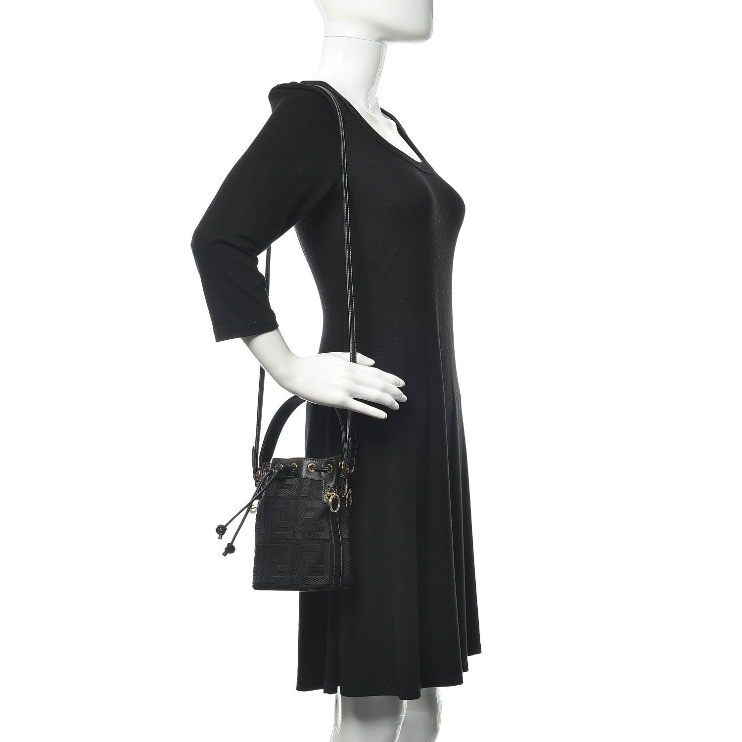 Fendi Canvas Vitello King F is Fendi FF Embroidered Mini Mon Tresor Bucket Bag Black 2 of 10