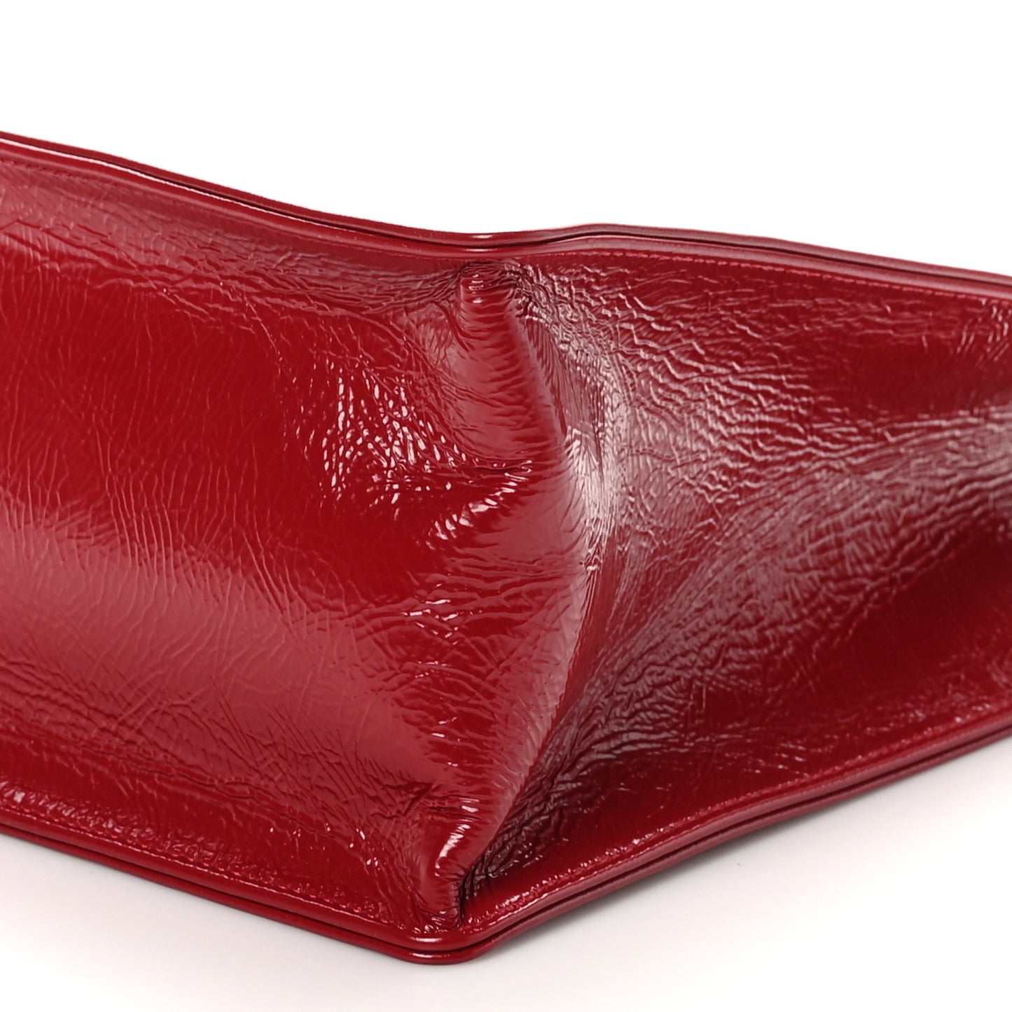 Shiny Aged Calfskin Shopping Bag Red