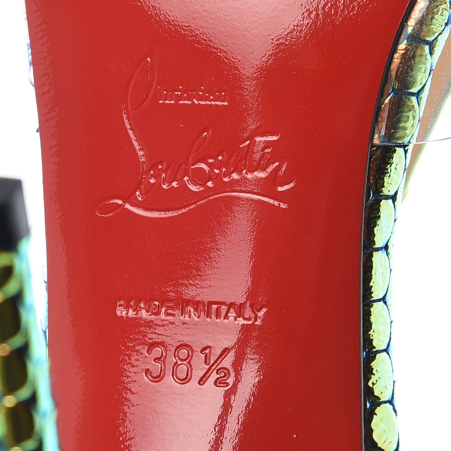 Christian Louboutin Specchio Ruche PVC Nosy Spikes 100 Pumps 38.5 Taiga 7 of 7