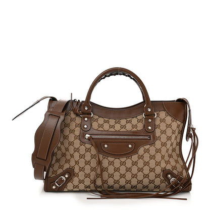 Balenciaga X GUCCI GG Monogram Azalea Calfskin Neo Classic Silver Hardware Medium City Beige Ebony Brown Sugar 1 of 11