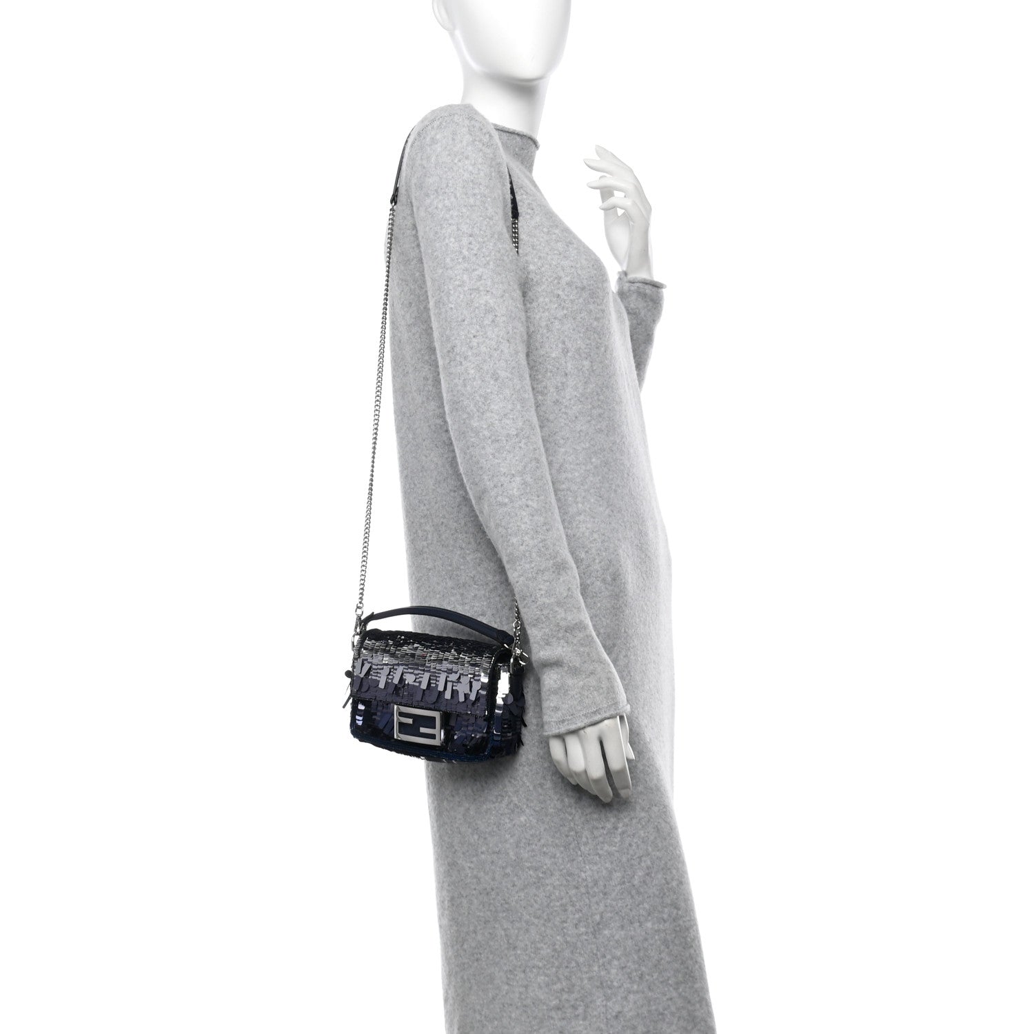 Fendi Sequin Paillettes Shiny Nappa Sex and the City Mini Baguette Midnight 2 of 10