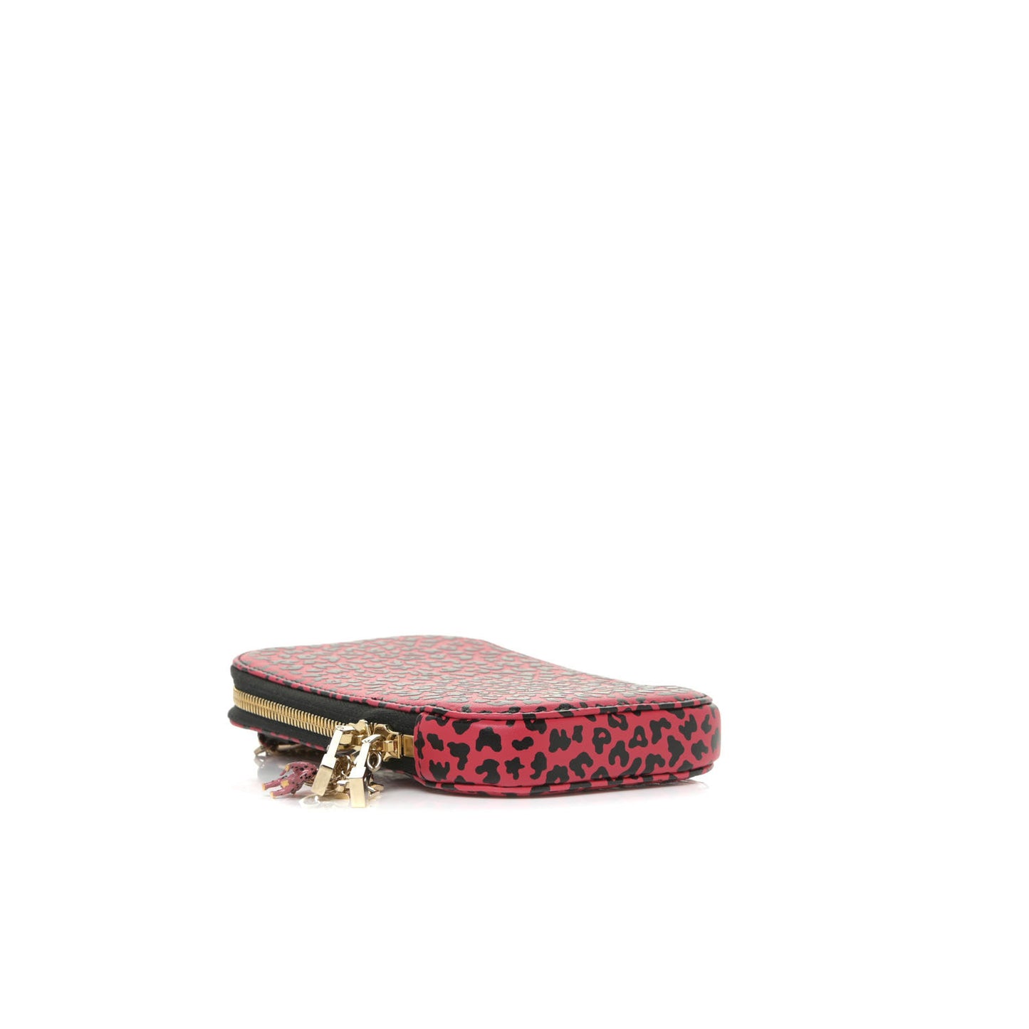 Calfskin Leopard Print Phone Holder Pink Black