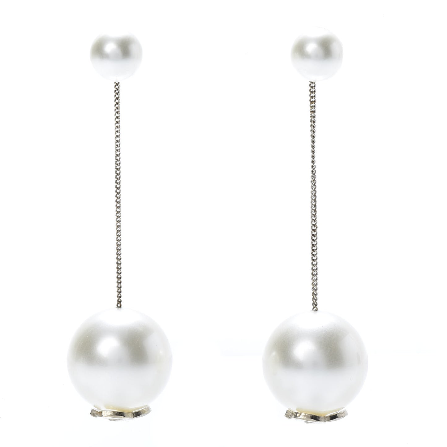 Pearl CC Chain Drop Earrings Gold
