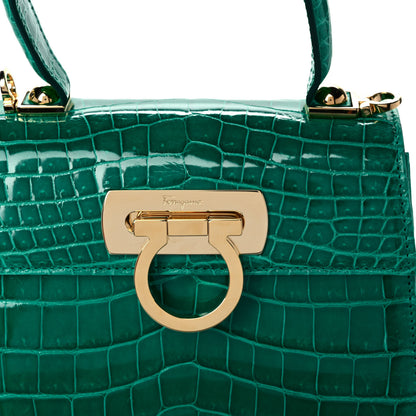 Salvatore Ferragamo Crocodile Gancini 2-Way Top Handle Bag Verde 8 of 13