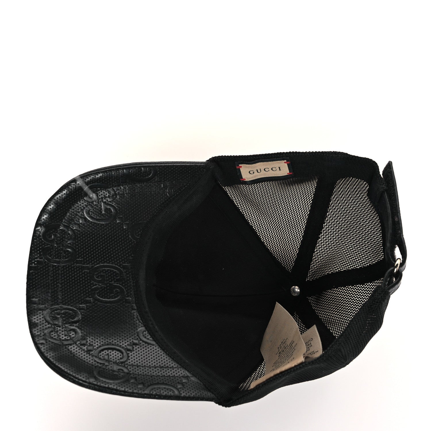 Gucci Calfskin Mesh GG Tennis Embossed Gary Baseball Hat L Black 6 of 9