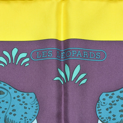 Hermes Silk Les Leopards Scarf 90 Jaune Vif Marine Canard 4 of 7