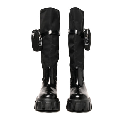 Prada Spazzolato Rois Re-Nylon Metal Triangle Logo Monolith Pouch Pocket 55mm Tall Boots 36 Black 2 of 11