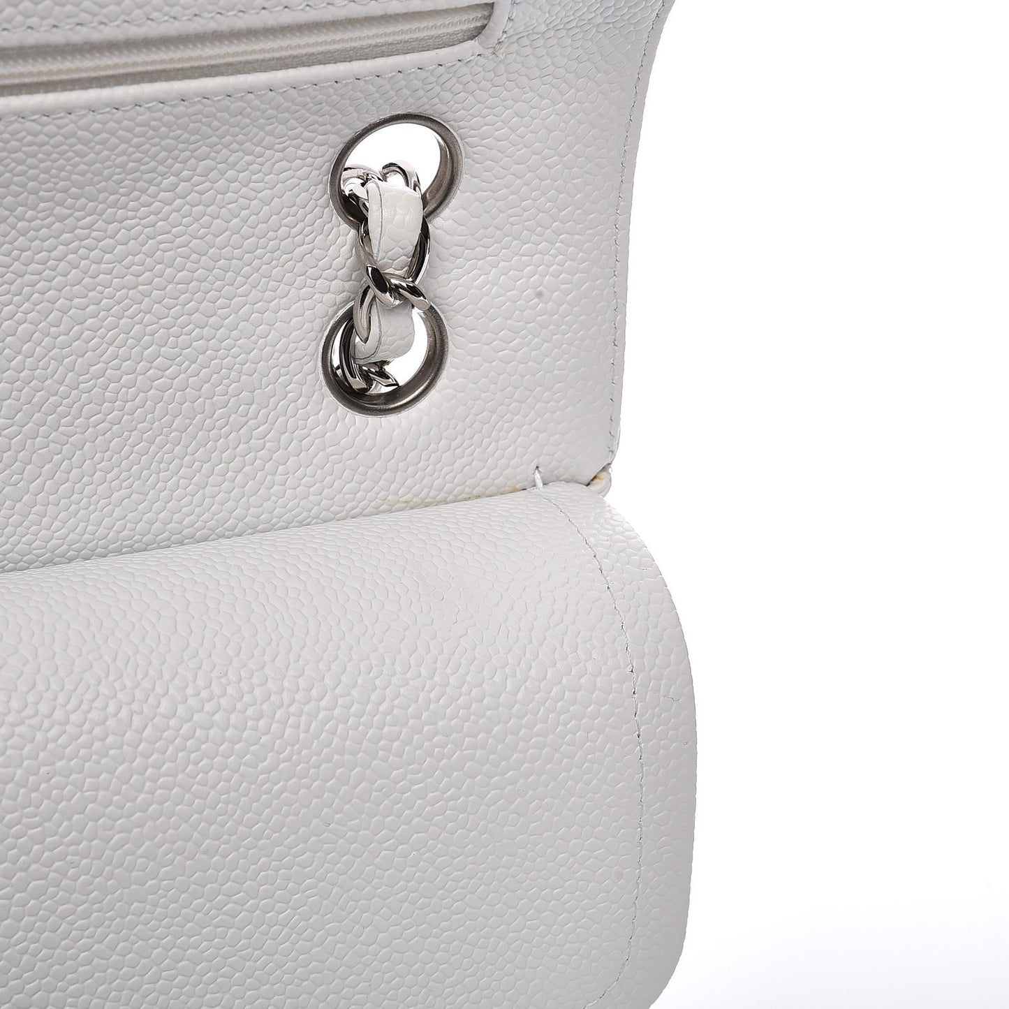 Caviar Quilted Medium Double Flap White