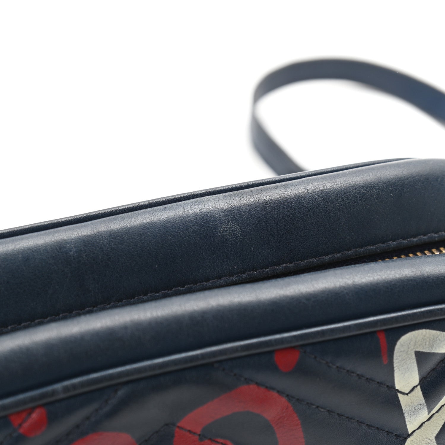 Gucci Calfskin Matelasse GucciGhost Small GG Marmont Chain Shoulder Bag Blue Agata Hibiscus Red 13 of 21