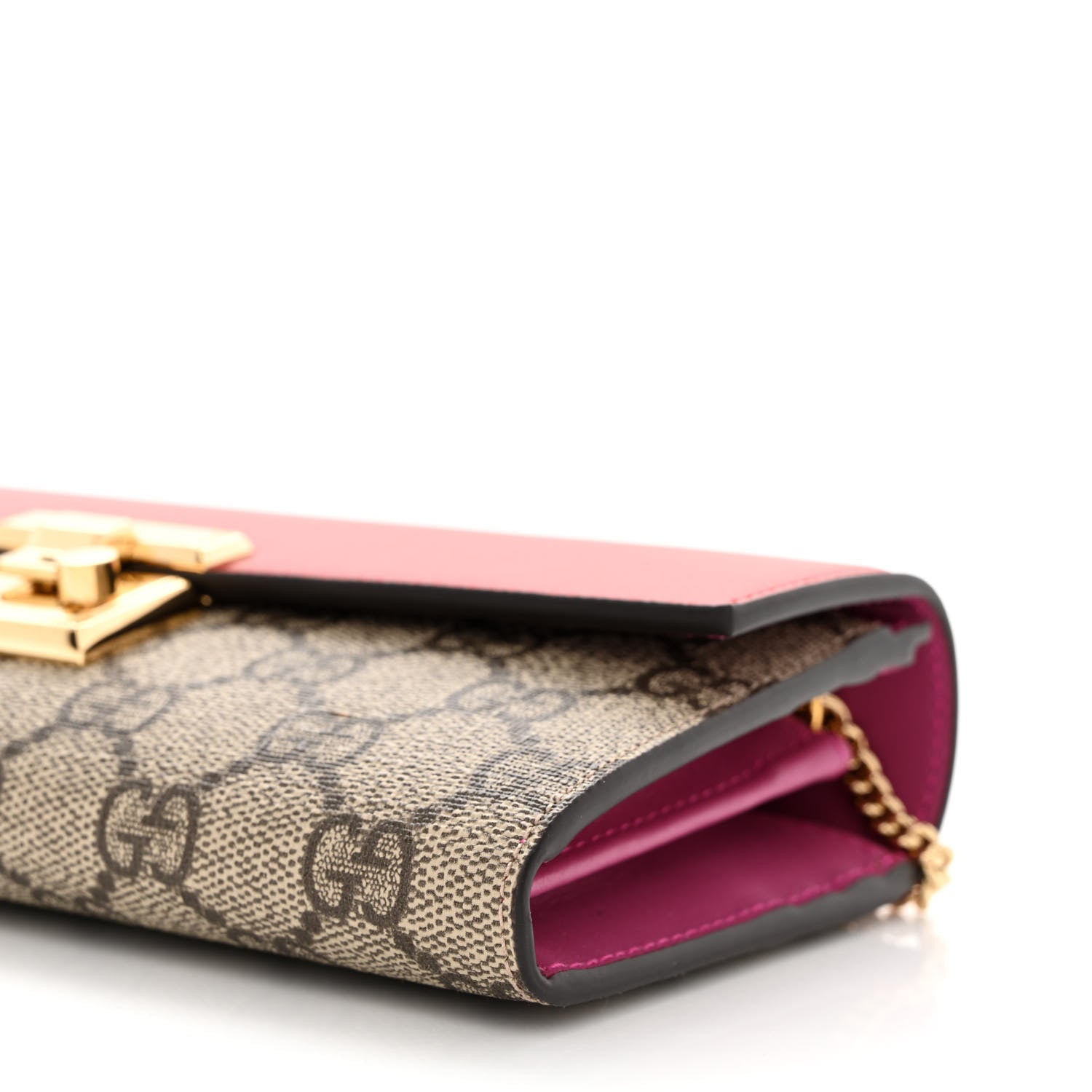 Gucci GG Supreme Monogram Moon Calfskin Padlock Continental Chain Wallet Beige Ebony Hibiscus Red New Rosette 10 of 11