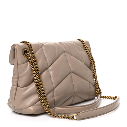 Saint Laurent Lambskin Quilted Small Loulou Puffer Monogram Chain Satchel Dark Beige 3 of 10