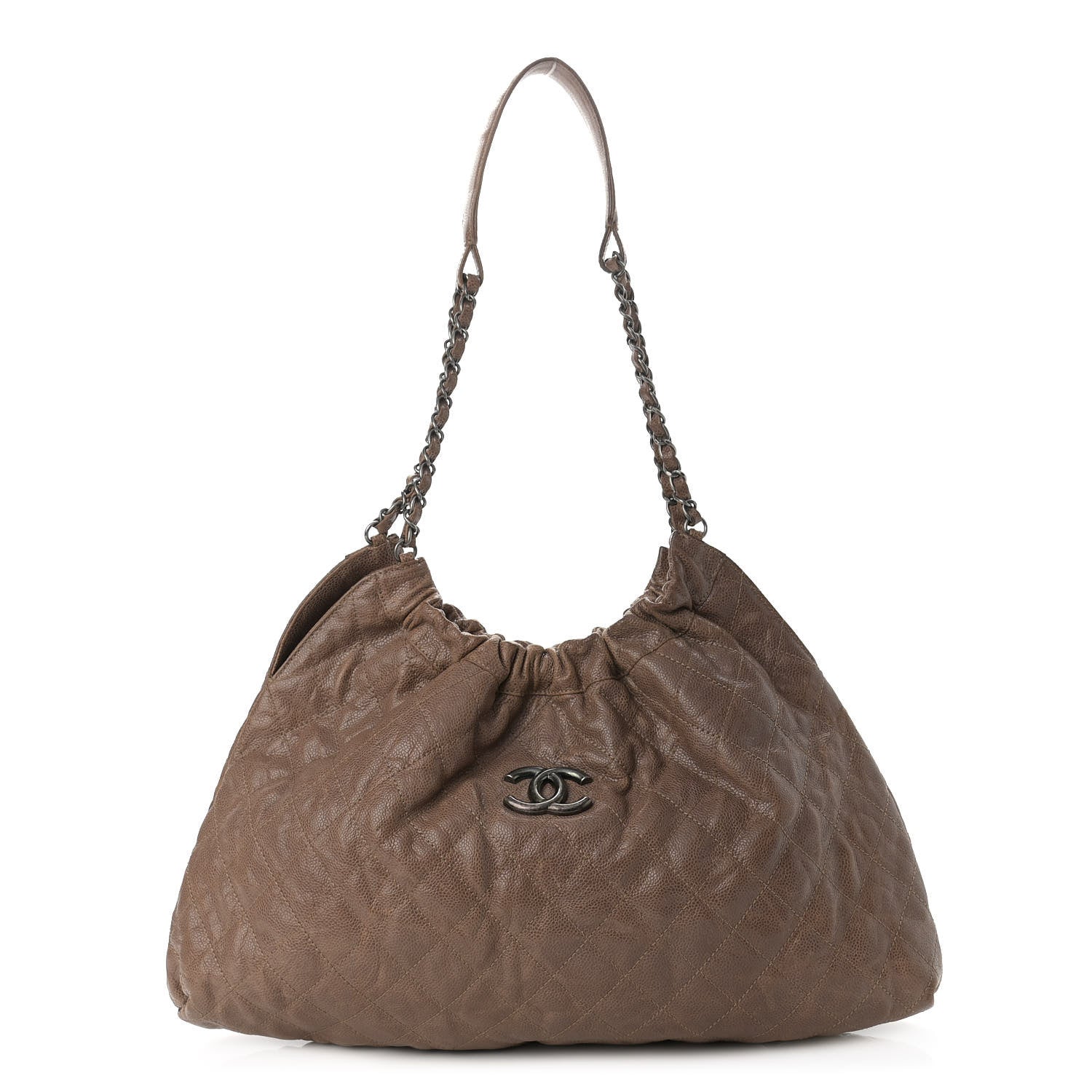 Chanel Distressed Glazed Caviar Quilted Large Elastic Tote Brown 1 of 12