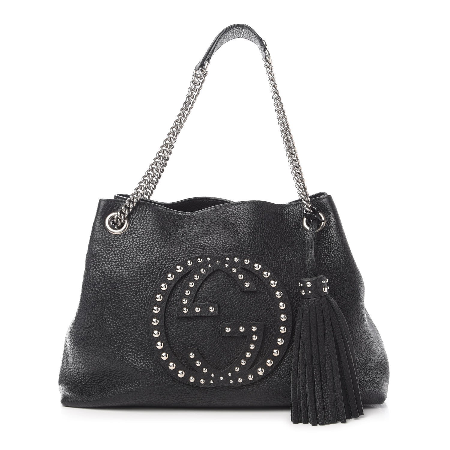 Gucci Pebbled Calfskin Studded Medium Soho Chain Shoulder Bag Black 1 of 10