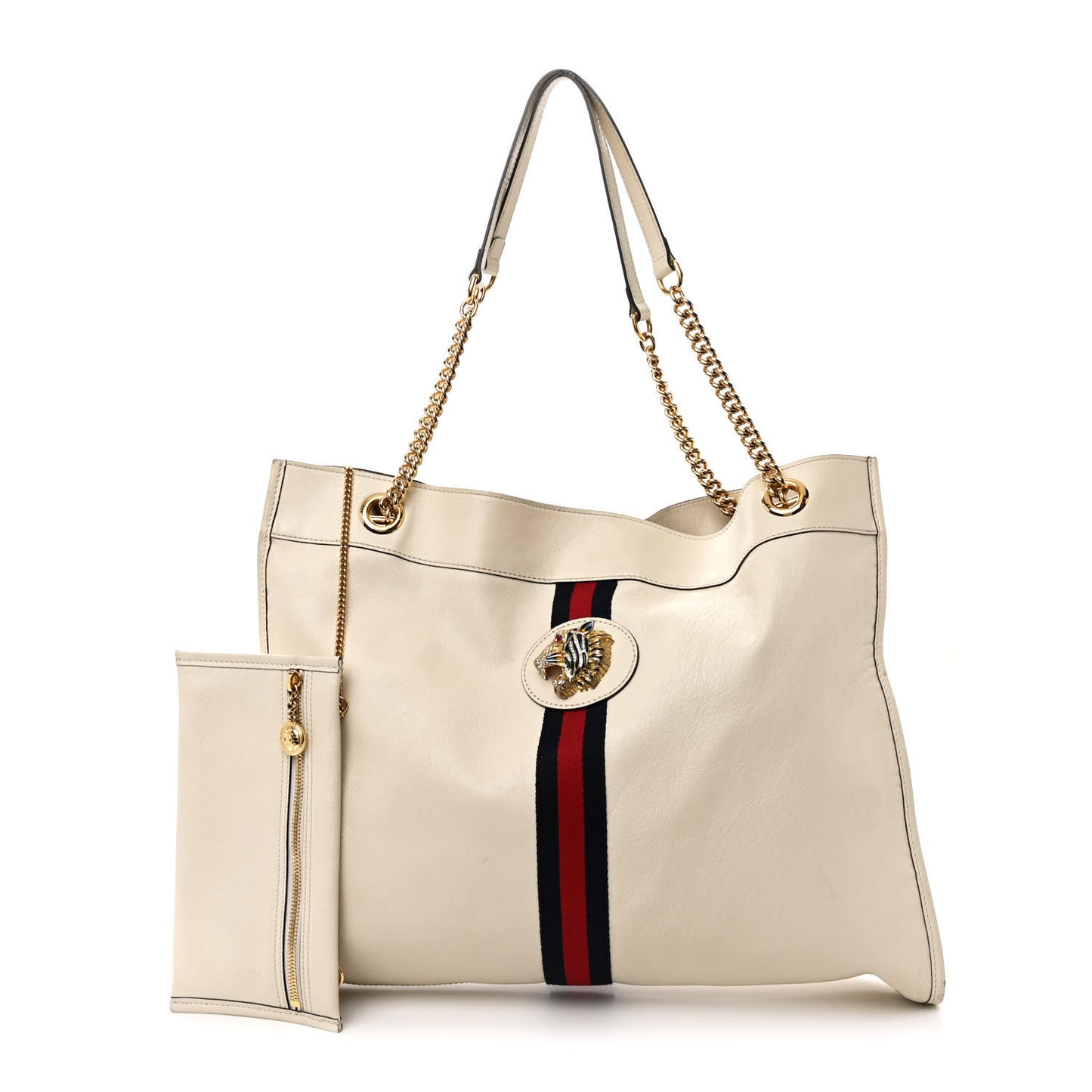 Suede Calfskin Large Rajah Chain Tote White