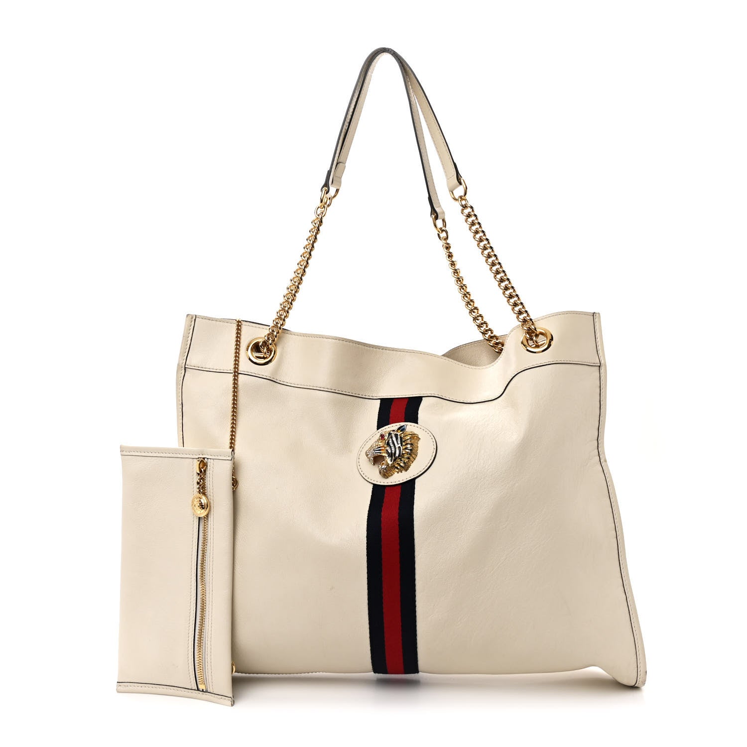 Gucci Suede Calfskin Large Rajah Chain Tote White 3 of 13