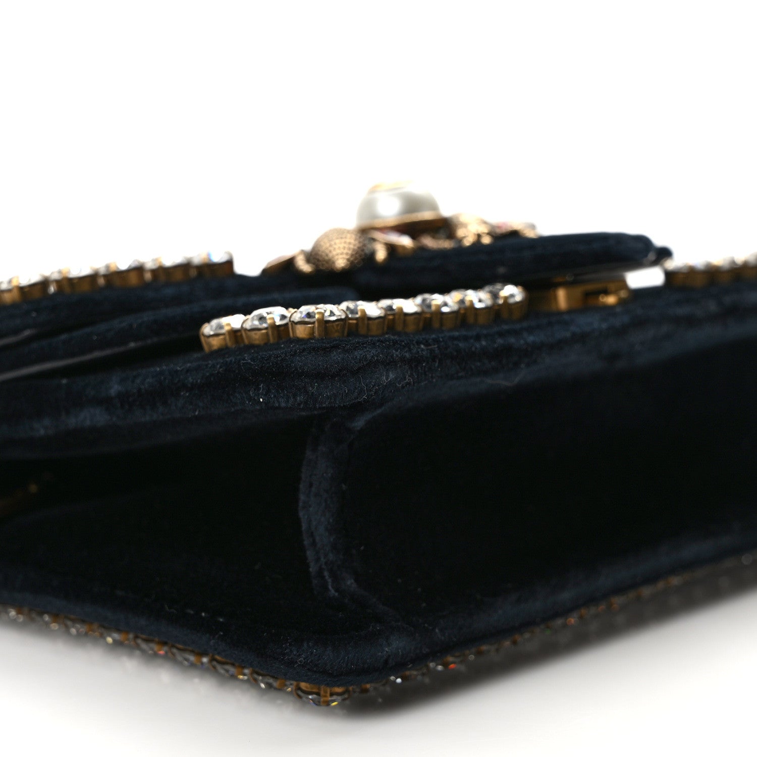 Gucci Velvet Crystal Mini Bee Broadway Shoulder Bag Black 9 of 13