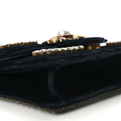 Gucci Velvet Crystal Mini Bee Broadway Shoulder Bag Black 9 of 13