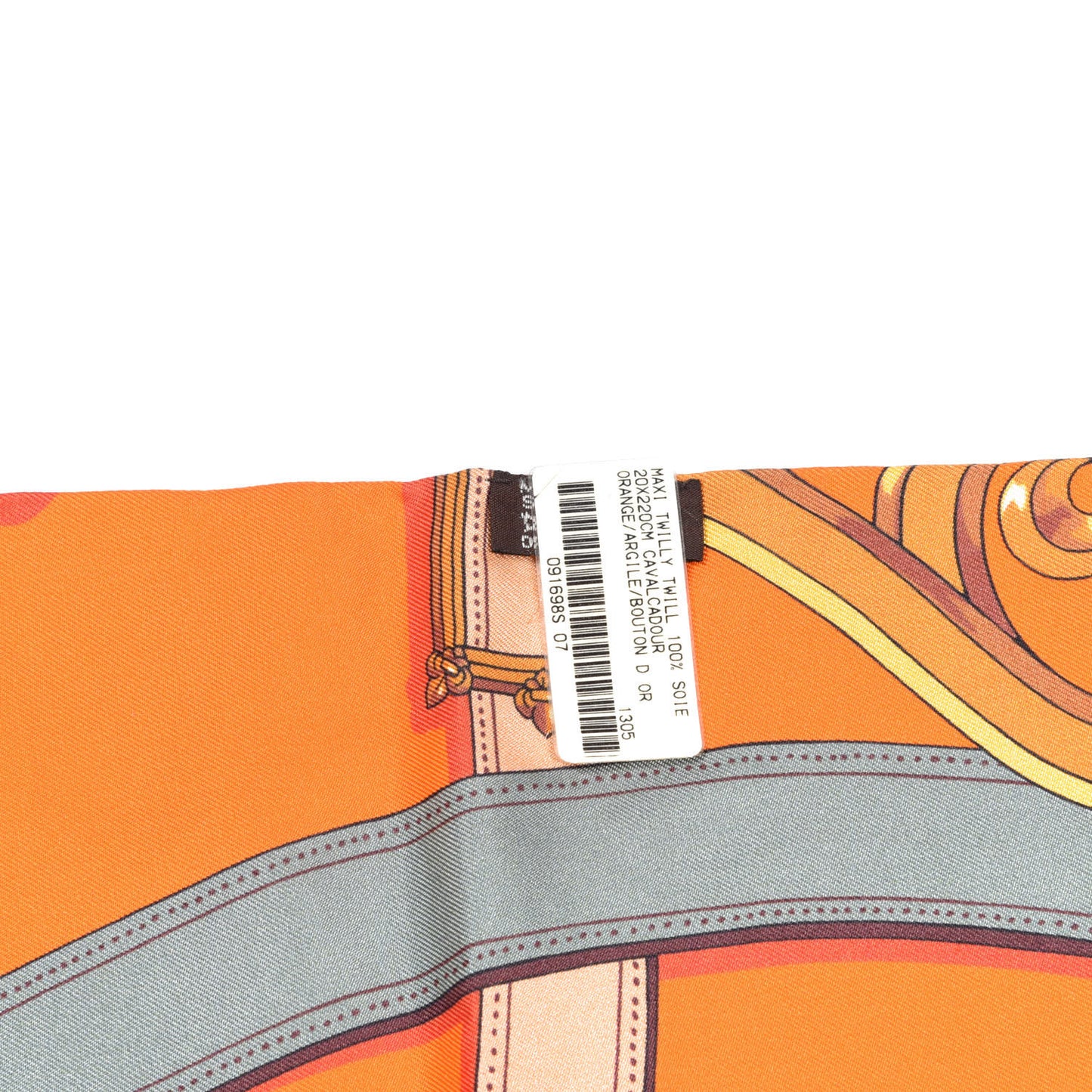 Silk Cavalcadour Maxi Twilly Orange Argile Bouton D'Or