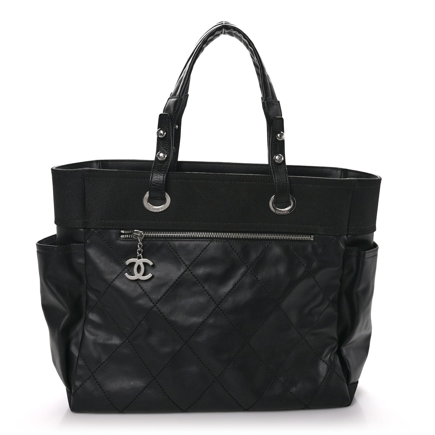 Coated Canvas Quilted Large Paris Biarritz Tote Black