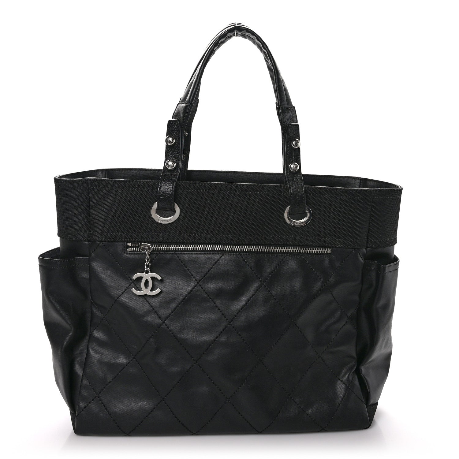 Chanel Coated Canvas Quilted Large Paris Biarritz Tote Black 1 of 10