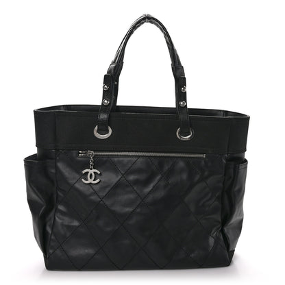 Chanel Coated Canvas Quilted Large Paris Biarritz Tote Black 1 of 10